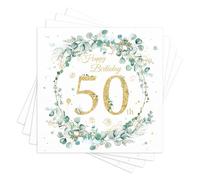 finemark Lot de 60 serviettes en papier jetables pour 50e anniversaire Motif eucalyptus vert menthe