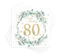 finemark Lot de 60 serviettes en papier jetables pour 80e anniversaire Motif eucalyptus vert menthe