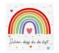 finemark Lot de 80 serviettes en papier, 33 x 33 cm, 3 couches, décoration de table avec dictons en cœur, 1 lot de 80 serviettes « arc-en-ciel »