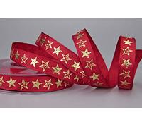 finemark Ruban décoratif Bright Stars rouge doré 20 m x 16 mm (rouleau) avec fil métallique Motif étoiles de Noël et l'Avent Premium