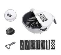 fineo Mandoline Pro - Coupe légumes 9 en 1 Mandoline Cuisine Multifonction 15 en 1 - Coupe Légumes avec 7 Lames Interchangeables - Design Compact Blanc