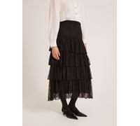 Finery Finery Black Elisa Mesh Midi Tiered Skirt Black EU 42 (UK 14)