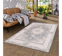 Finesse - Tapis de Design Vintage - Orient Beige Gris Médaillon - 6 Tailles