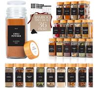 FINESSY Lot de 36 pots à épices en verre de bambou avec couvercles d'étiquettes, 113,4 g, récipients à épices avec étiquettes, pots d'assaisonnement en verre avec étiquettes, conteneurs