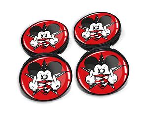 Finest Folia 4 x Cache-moyeux de 60 mm de diamètre - Capuchons de moyeux pour Jantes, Autocollants de Jantes, emblème en Gel bombé, Accessoires de Tuning Automobile DM006 (N° 15 Mickey Mouse Rouge)