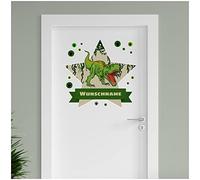 Finest Folia Autocollant mural personnalisable pour porte de chambre d'enfant - Pour porte de fille et garçon - Avec nom au choix - (10 dinosaures)