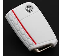 Finest Folia Coque de Protection de clé Compatible avec VW Skoda Seat Étui pour clé 3 Boutons en Silicone boitier clé de Voiture (Blanc/Rouge)
