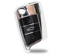 Finest Folia Coque de Protection de clé Compatible avec VW Skoda Seat Étui pour clé 3 Boutons en Silicone boitier clé de Voiture (Chrome Argent)