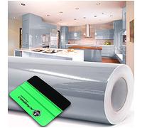 Film adhésif brillant ou mat pour meubles de cuisine ou salle de bains (072 gris clair, brillant) 10 m x 63 cm