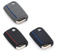 Finest-Folia Lot de 3 coques en silicone pour e voiture à 3 boutons Gris cendré bleu, noir rouge, noir et bleu