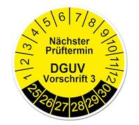 Finest Folia Lot de 50 plaques de test DGUV - 3 prochaines dates d'examen 2025-2030 - 30 x 30 mm - Jaune - Diamètre : 3 cm - Autocollants de contrôle imperméables - R230 (50)