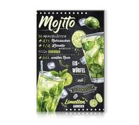 Finest Folia Plaque décorative en aluminium avec recettes de cocktail - 20 x 30 cm - Pour bar, comptoir, pub, cuisine, café, anniversaire, recette RV003 (12 mojito)