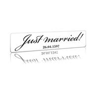 Finest Folia Plaque d'immatriculation de mariage personnalisée - autocollant avec noms & date - décoration voiture mariage, couple marié (12 Just married, Film autocollant)