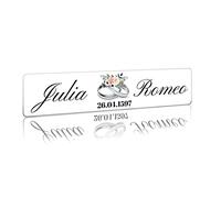 Finest Folia Plaque d'immatriculation de Mariage personnalisée - Autocollant avec Noms & Date - décoration Voiture Mariage, Couple marié (02 Alliances en Argent, Film Autocollant)