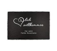 Finest Folia Plaque en ardoise personnalisée pour porte d'entrée - Gravure au laser - Nom de famille - Plaque décorative personnalisable (11 Herzlich Willkommen 2)
