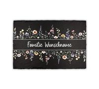 Finest Folia Plaque en ardoise personnalisée pour porte d'entrée - Gravure au laser - Nom de famille - Plaque décorative personnalisable (17 fleurs multicolores)