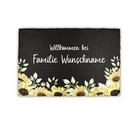 Finest Folia Plaque en ardoise personnalisée pour porte d'entrée - Gravure au laser - Nom de famille - Plaque décorative personnalisable (13 tournesols)