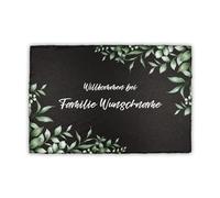 Finest Folia Plaque en ardoise personnalisée pour porte d'entrée impression UV 30 x 20 cm nom de famille plaque décorative panneau d'ardoise personnalisable à l'unité (14 Eucalyptus)