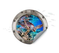 Finest Folia W014 Sticker mural 3D autocollant décoratif pour salle de bain, douche, toilettes de chambre d'enfant Motif hublot 07 tortue argentée 60 cm