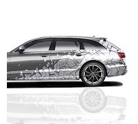 Finest Folia XXL Lot de 2 autocollants mosaïque 58x200cm design géométrique pour côtés de voiture moto van camping-car stickers décoration tuning effet verre brisé camouflage KX074 (Argent)