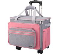 FINESUN Étui de transport pliable pour machine à coudre avec roulettes, pour machines à coudre Brother, Singer, Bernina et la plupart des machines (rose, roues)