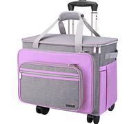 FINESUN Sac de transport pliable pour machine à coudre Brother, Singer, Bernina et la plupart des machines, Violet/gris, Avec roulettes