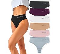 FINETOO 6-Pack String Tangas Dames Gainante Ventre Plat Ensemble de Cordes sans Couture String Respirant Femmes Slip Taille Haute sous-Vêtements Culottes Douces S-XL