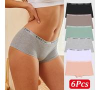FINETOO 6 pièces/ensemble femmes coton culottes femme Boxer Boyshort taille basse lettre Logo sous-vêtements de Sport dames pantalons Lingerie intime Ensemble 2