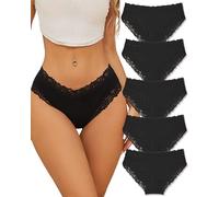 FINETOO Lot de 5 sous-vêtements en Coton Culotte brésilienne Femme Slip en Coton Dentelle Multipack S-XL,Black*5,M
