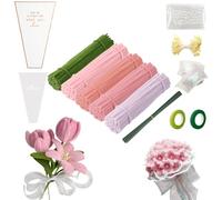 FINEVERNEK 250 Pièces Fil Chenille Bouquet de Tulipes, 5 Couleurs de Cure Pipe Chenille, avec Floratape et Tige Fleur Artificielle, Adapté aux Fournitures de Bouquet de Fleurs et de Décoration DIY