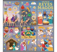 FINEVERNEK Lot de 104 Autocollants de Noël pour Fenêtres, 9 Feuilles Décoration de Fenêtre de Noël, PVC réutilisable Autocollants de Noel, Noel Naissance Autocollant de Fenêtre pour Rois Mages