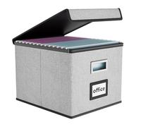 FINEW Boîte de rangement pliable avec couvercle, élégante aspect lin, 38,5 × 33 × 3 cm, pour boîte de rangement de bureau, boîte pliante pour un usage domestique (gris)