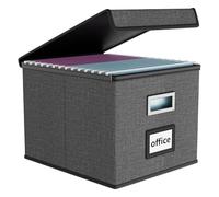 FINEW Boîte de rangement pliable avec couvercle, élégante boîte de rangement aspect lin, 38,5 × 33 × 3 cm, pour boîte de rangement de bureau, boîte pliante pour usage domestique (gris