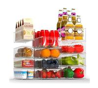 FINEW Lot de 12 organiseurs de réfrigérateur (4 petits, 4 moyens, 4 grands) - Boîtes de rangement transparentes empilables pour réfrigérateur, cuisine, garde-manger, armoires, évier, salle de bain -