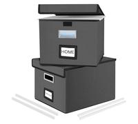 FINEW Lot de 2 boîtes de rangement pliables avec couvercle, élégantes aspect lin, 38,5 × 33 × 3 cm, pour boîte de rangement de bureau, boîte pliante pour un usage domestique (gris foncé)