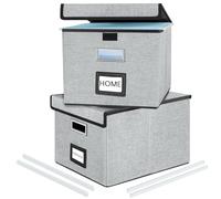 FINEW Lot de 2 boîtes de rangement pliables avec couvercle, élégantes aspect lin, 38,5 × 33 × 3 cm pour boîte de rangement de bureau, boîte pliante pour un usage domestique (gris)