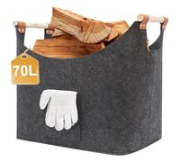 FINEW Panier à bois pour bois de chauffage, Panier à bois de chauffage XXL avec gants, Sacs en feutre pliables, Grands sacs en feutre Panier à bois de chauffage pour ranger le bois de chauffage