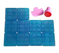 Finger Angel Lot de 10 plaques à ongles + 1 tampon à ongles + 1 grattoir à ongles