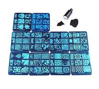 Finger Angel plaques de décoration d'ongles, 10 pièces et un tampon d'ongle double face avec 2 grattoirs plastiques de décoration d'ongle,