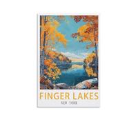 Finger Lakes New York Affiche de voyage vintage 20 x 30 cm Impression sur toile pour décoration de salon et chambre à coucher