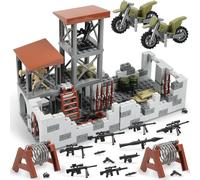 Finger Rock Ensemble de blocs de construction de base militaire WW2 - Scène militaire avec mini armes - Accessoires de guerre - Modèle d'architecture de la tour de sortie - Jouets militaires créatifs