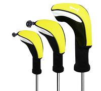 FINGER TEN Couvre Club De Golf Bois Housses Interchangeables sans Etiquette Hybrid Driver Fairway Set, Golf Club Head Cover Femme Homme Enfant Cadeaux (3 Pack-Jaune 1 Driver+1 Fairway+1 Hybrid)