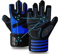 FINGER TEN Gant De Fitness Homme Femme Doigt Plein Entraînement Crossfit Gymnastique Paire De Valeurs, Gants PoignEe RembourrEe L'haltErophilie Gym Interieur Exterieur S M L XL (Demi Doigt-Navy, M)