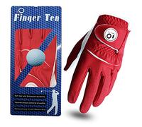 FINGER TEN Gant De Golf Homme Main Gauche Droite Cuir avec Marqueur De Balle Value Pack, Gants Durable Doux Confortable Flexible S M ML L XL Bleu Foncé Rouge Marron (Rouge, S, Gauche)