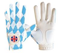 FINGER TEN Gants de golf pour homme main gauche et droite avec marqueur de balle, en cuir cabretta, résistant aux intempéries de pluie, gants de golf pour homme résistants à l'usure (carreaux bleus,