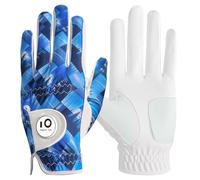 FINGER TEN Gants de golf pour homme main gauche et droite avec marqueur de balle en cuir cabretta résistant à l'usure (bleu marine, M, gauche)
