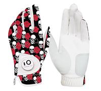 FINGER TEN Gants de golf pour homme main gauche et droite avec marqueur de balle en cuir cabretta résistant à l'usure (noir/rouge, taille L portés à la main gauche)