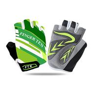 FINGER TEN Gants Velo Enfant Cyclisme Junior Running VTT Moto Demi-Doigt poignée Paire de Valeur, Gant Gel Résistant à l'abrasion Antideparant Mitaines Taille Petit Vert Rose Bleu (Vert, XL)