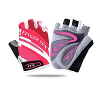 FINGER TEN Gants Velo Enfant Cyclisme Junior Running VTT Moto Demi-Doigt poignée Paire de Valeur, Gant Gel Résistant à l'abrasion Antideparant Mitaines Taille Petit Vert Rose Bleu (Rose, L)