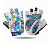 FINGER TEN Gants Velo Enfant Cyclisme Junior Running VTT Moto Demi-Doigt poignée Paire de Valeur, Gant Gel Résistant à l'abrasion Antideparant Mitaines Taille Petit Vert Rose Bleu (Bleu Ciel, L)